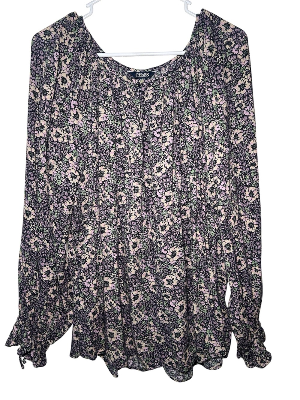 Chaps Women's Floral Peasant Blouse Black Pink Comfortable Country Flowy Relaxed